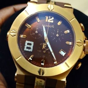 RENATO SWISS MOVEMENT "GORGEOUS BROWN  M.O.P.DIAL"W/ DIAMONDS @ 8 POSITION